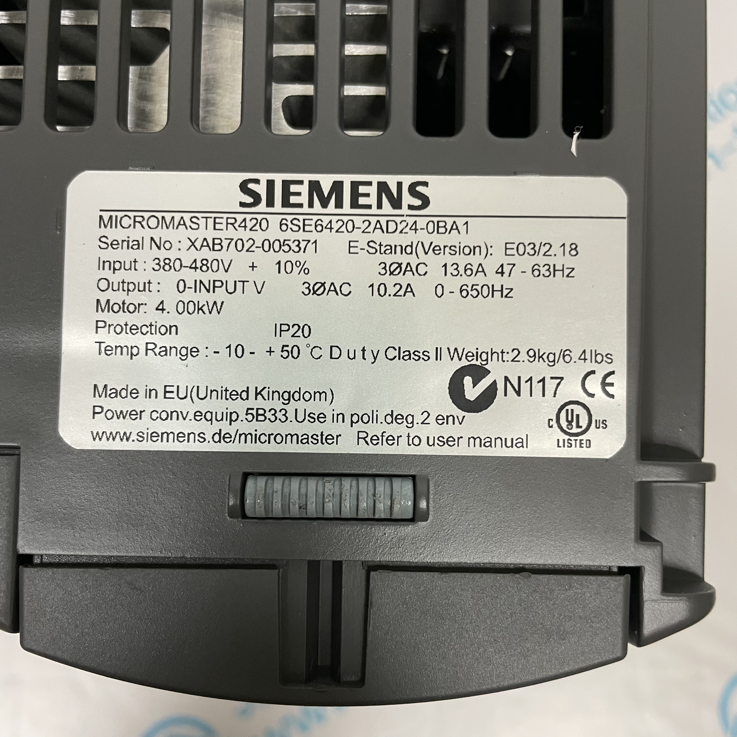 SIEMENS inverter 6SE6420-2AD24-0BA1 MICROMASTER 420 built-in class A filter 380-480 V