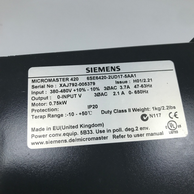 SIEMENS 6SE6420-2UD17-5AA1 MICROMASTER 420 without filter 380-480 V