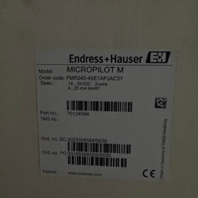 E+H Level Instrument FMR240-45E1APJAC3Y