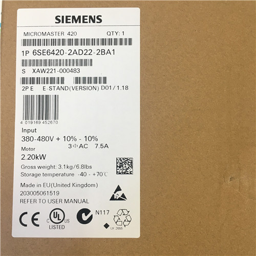 SIEMENS 6SE6420-2AD22-2BA1 MICROMASTER 420 built-in class A filter 380-480 V 