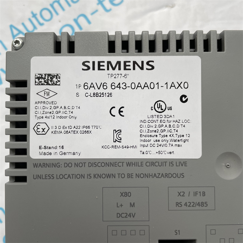 SIEMENS multifunctional control board 6AV6643-0AA01-1AX0 SIMATIC TP 277 6" Touch panel 5.7" TFT display 4 MB configuration memory