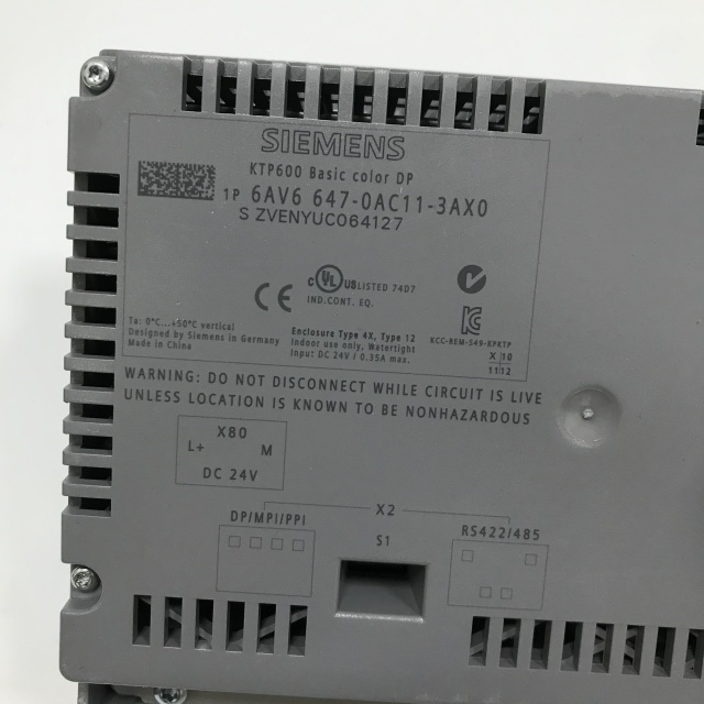 SIEMENS fine panel 6AV6647-0AC11-3AX0 SIMATIC HMI KTP600 Basic Color DP, Basic Panel, key/touch operation, 6" TFT display, 256 colors, MPI/PROFIBUS DP interface