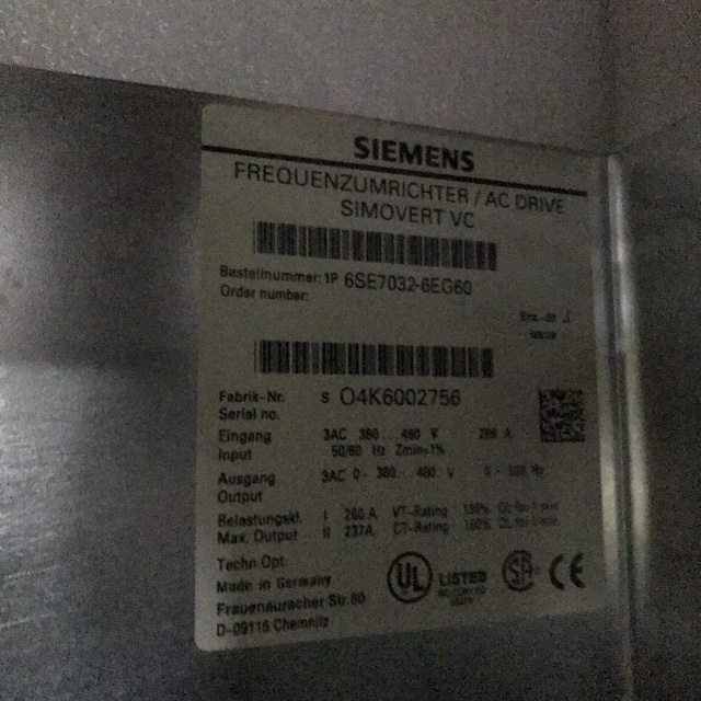 SIEMENS DC speed regulator device 6SE7032-6EG60