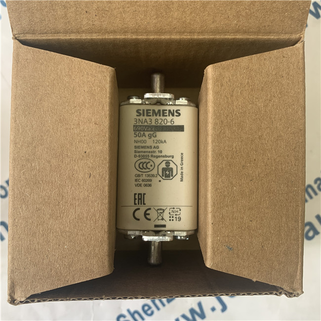 SIEMENS 3NA3820-6 LV HRC fuse element, NH00, In: 50 A, gG, Un AC: 690 V, Un DC: 250 V, Front indicator, live grip lugs
