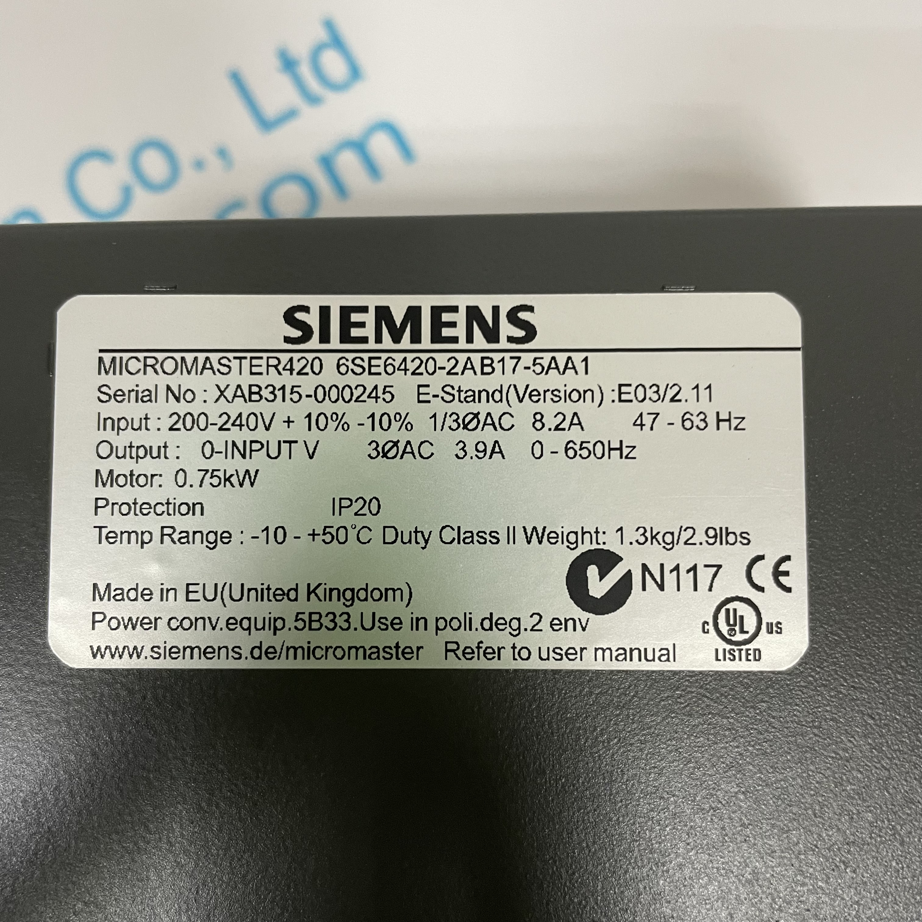 SIEMENS inverter 6SE6420-2AB17-5AA1