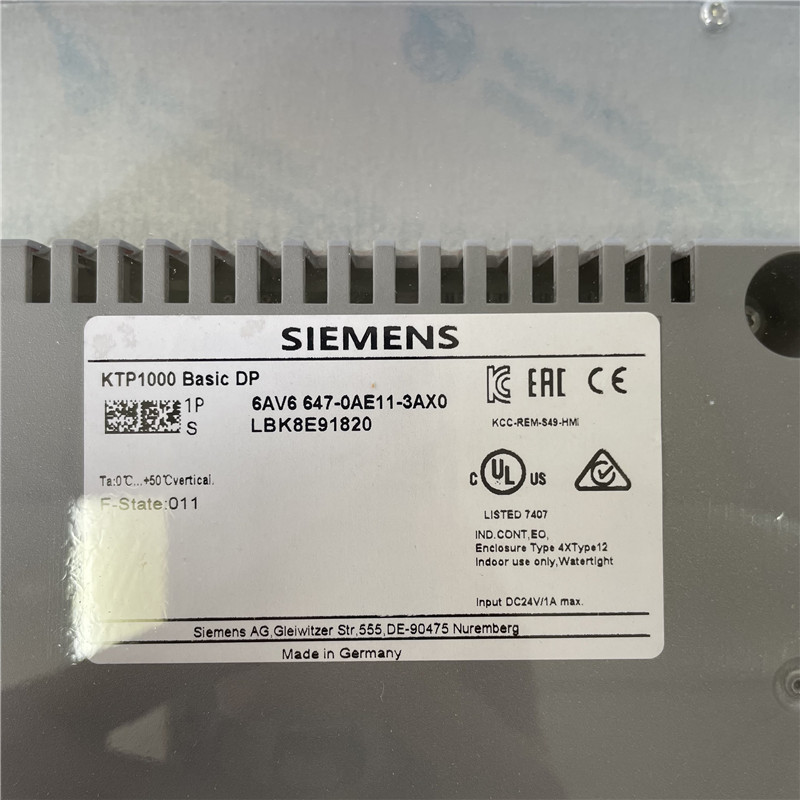 SIEMENS touch keyboard control panel 6AV6647-0AE11-3AX0 SIMATIC HMI KTP1000 Basic Color DP, Basic Panel, Key/touch operation, 10" TFT display, 256 colors