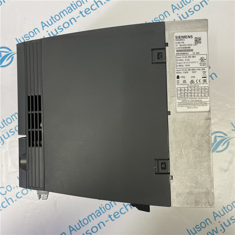SIEMENS inverter 6SL3210-1KE21-7AF1 SINAMICS G120C RATED POWER 7,5KW WITH 150% OVERLOAD FOR 3 SEC 3AC380-480V +10/-20% 47-63HZ INTEGRATED FILTER CLASS A I/O-INTERFACE: