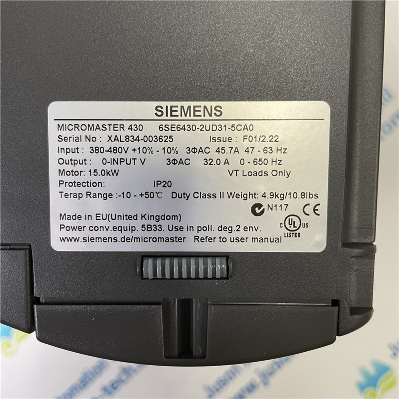 SIEMENS inverter 6SE6430-2UD31-5CA0 MICROMASTER 430 without filter 380-480 V 3 AC +10/-10% 47-63 Hz square-law torque 15 kW overload 110% 60 s