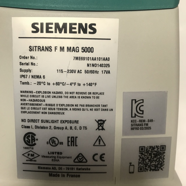 SIEMENS Electromagnetic Flowmeter 7ME6910-1AA10-1AA0