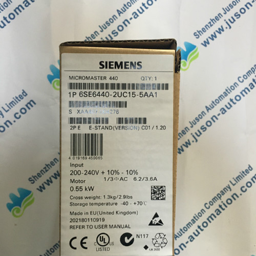 Siemens 6SE6440-2UC15-5AA1 MICROMASTER 440 without filter 200-240 V 1/3 AC+10/-10% 47-63 Hz constant torque 0.55 kW overload 150% 60 s