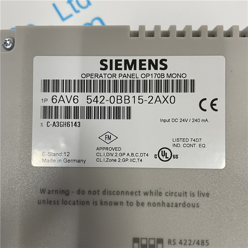 SIEMENS touch operation panel 6AV6542-0BB15-2AX0 SIMATIC Panel OP 170B blue mode STN display MPI/PROFIBUS DP interface Printer interface Slot 
