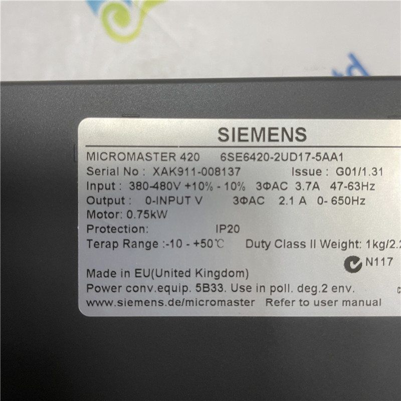 SIEMENS 6SE6420-2UD17-5AA1 MICROMASTER 420 without filter 380-480 V