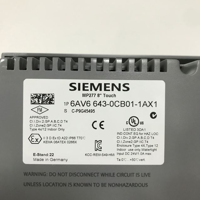Siemens 6AV6643-0CB01-1AX1 SIMATIC MP 277 8" Touch Multi Panel with retentive memory 7.5" TFT display 6 MB configuration memory, configurable with WinCC flexible 2005 Standard SP1