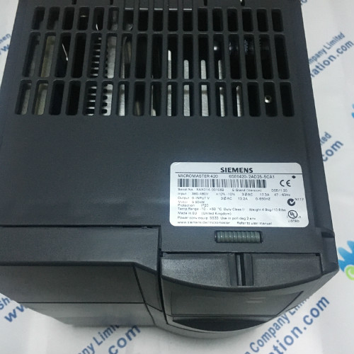 Siemens 6SE6420-2AD25-5CA1 MICROMASTER 420 built-in class A filter 380-480 V 3 AC +10/-10% 47-63 Hz constant torque 5.5 kW overload 150% 