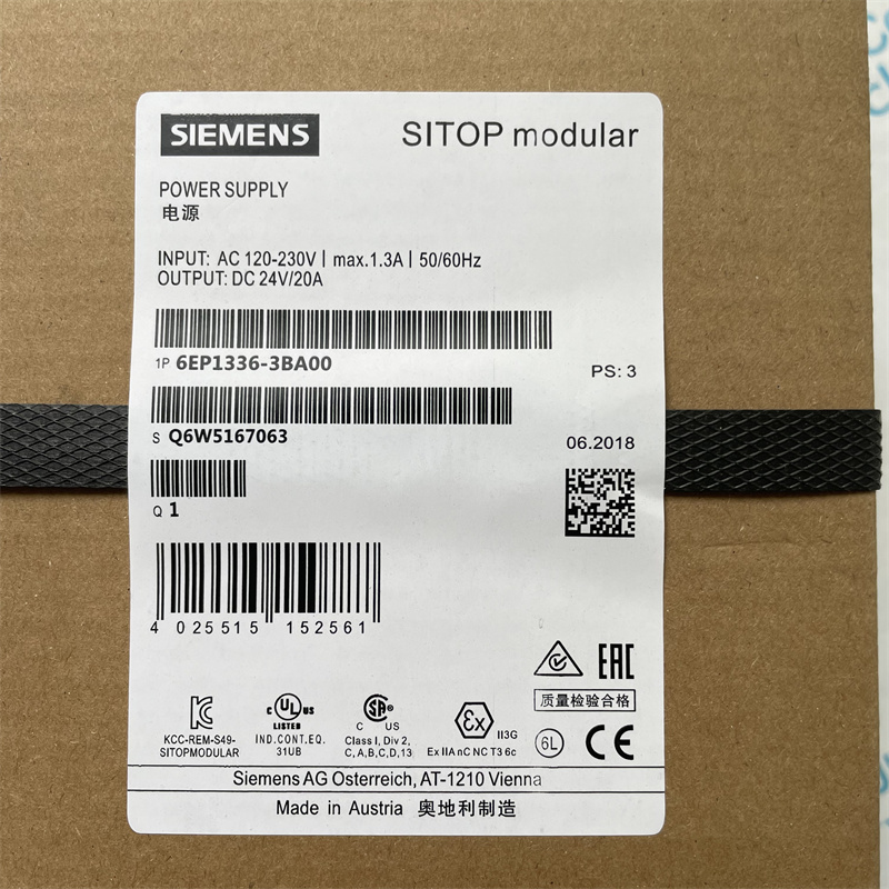 SIEMENS power supply 6EP1336-3BA00 SITOP modular 20 A Stabilized power supply input: 120/230 V AC output: 24 V DC/20 A