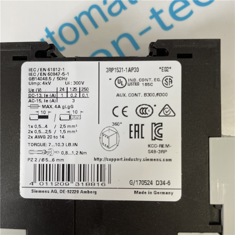 SIEMENS time relay 3RP1531-1AP30 Timing relay delay 1 change-over contact, with auxiliary voltage 1 time range 0.5 s...10 s 24 AC, 200...240 V and 24 V DC at 50/60 Hz AC with LED