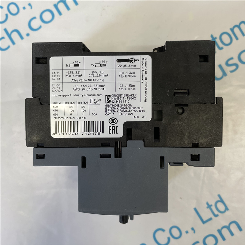 SIEMENS molded case circuit breaker 3RV2011-1GA10 Circuit breaker size S00 for motor protection, CLASS 10 A-release 4.5...6.3 A N-release 82 A screw terminal