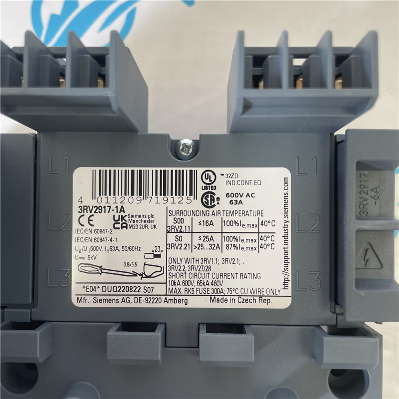 SIEMENS 3-phase bus 3RV2917-1A 3-phase busbar with infeed left for 2 circuit breakers Size S00 and S0