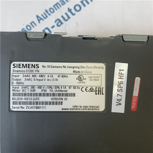 SIEMENS 6SL3210-1KE13-2UF2 SINAMICS G120C RATED POWER 1,1KW WITH 150% OVERLOAD FOR 3 SEC 3AC380-480V +10/-20% 47-63HZ UNFILTERED I/O-INTERFACE: 6DI, 2DO,1AI,