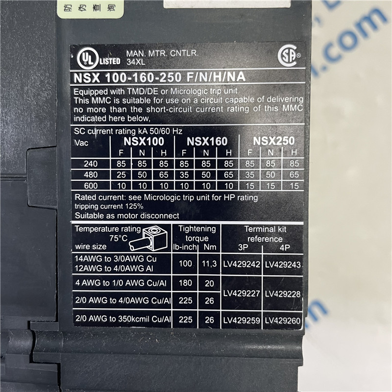 Schneider LV429760 circuit breaker ComPact NSX100H, 70 kA at 415 VAC, MA trip unit 100 A, 3 poles 3d