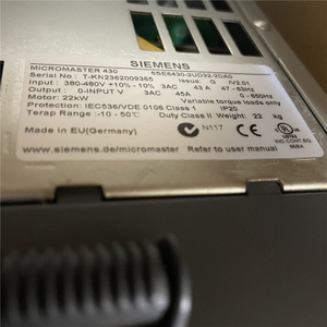 SIEMENS inverter 6SE6430-2UD32-2DA0 MICROMASTER 430 without filter 380-480 V 3 AC +10/-10% 47-63 Hz square-law torque 22 kW overload 110% 60 s