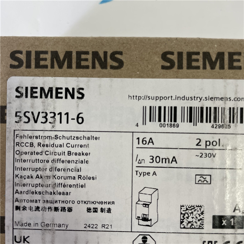 SIEMENS current fault protection switch 5SV3311-6 Residual current operated circuit breaker, 2-pole, type A, In: 16 A, 30 mA, Un AC: 230 V