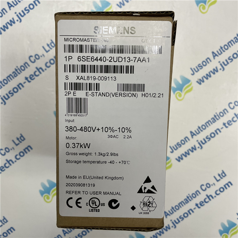 SIEMENS 6SE6440-2UD13-7AA1 MICROMASTER 440 without filter 380-480 V 3 AC +10/-10% 47-63 Hz constant torque 0.37 kW overload 150% 60 s