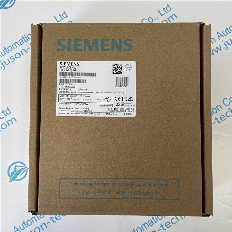 SIEMENS Servo Drive 6SL3210-5FE10-4UF0 SINAMICS V90, with PROFINET Input voltage: 380-480 V 3 A -15%/+10% 1.5 A 45-66 Hz Output voltage: 0 – Input 1.2 A 0-330 Hz Motor: 