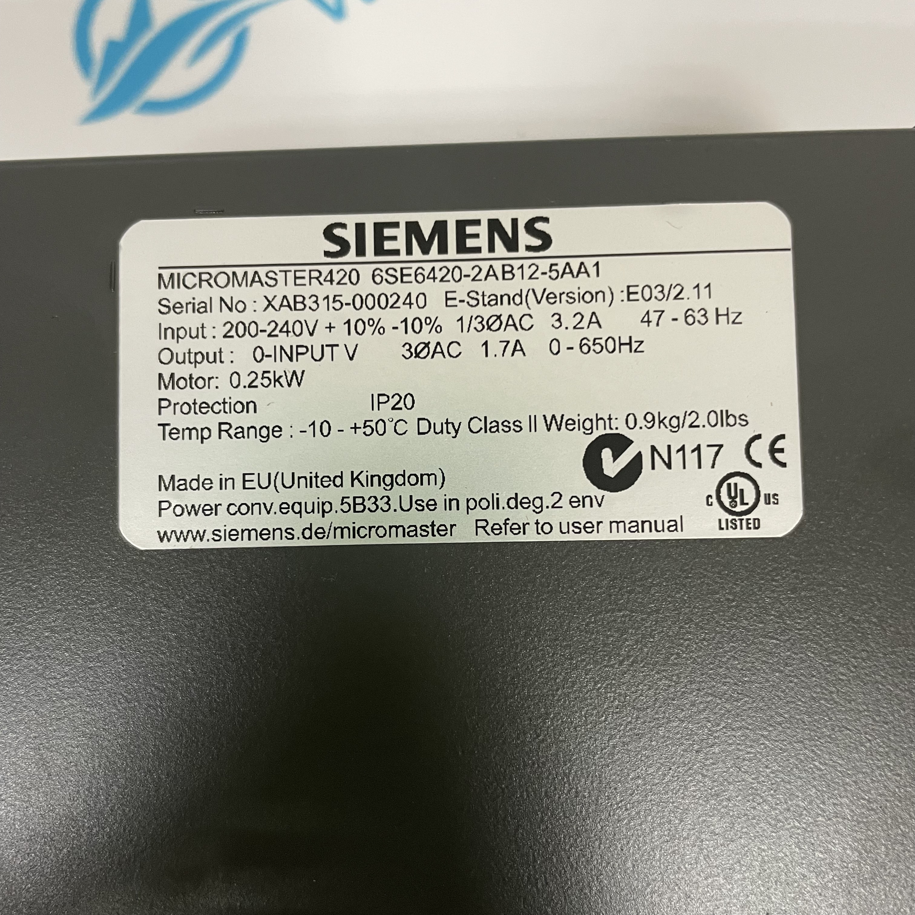 SIEMENS inverter 6SE6420-2AB12-5AA1